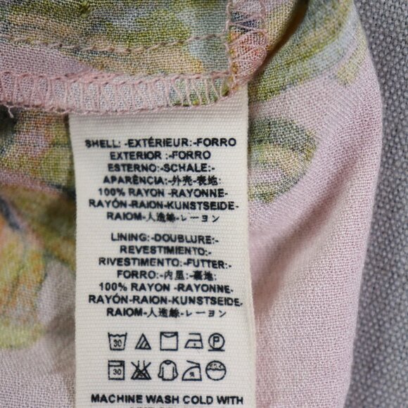 Free People Tegan Mini Dress 12 Pink Orange Floral Long Bell Sleeve V-Neck Pleat - Picture 4 of 16